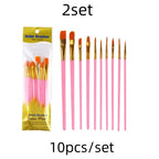 10 pcs set multi-functional watercolor brush pearlescent blue plastic rod multi-color nylon hair hook line gouache oil brush