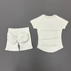 2 Pcs HISTELLO Sports Gym Sets Short Sleeve Seamless Yoga Clothing Fitness Set Women Workout Running Sports Short Leggings Suit