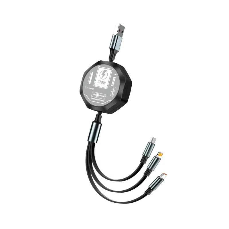 3 in 1 Retractable USB 100W Cable Fast Charging Micro USB 5A Type-C Android Suitable for iPhone Xiaomi Huawei Samsung Charging