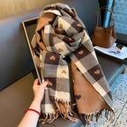 1 Piece of Women's Autumn and Winter Heart-Shaped Scarf, Women's Plaid Comfortable Scarf, Thick Large Blanket Shawl Scarf