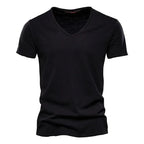 New 100% Cotton Men T Shirt Tops V Neck Thin Short Sleeve Tees High Quality Men's Fashion Fitness Hot T-shirt For Men Size S-5XL