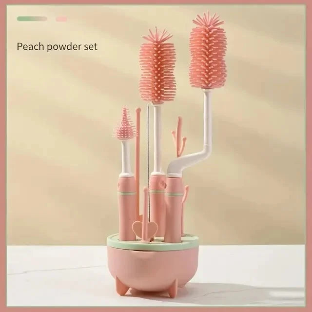 4Pcs Silicone Bottle Brush for Babies 3 Color Long Handle Cleaning Brush Set 360 Degree Rotating Cleaning Bottle Brush Set