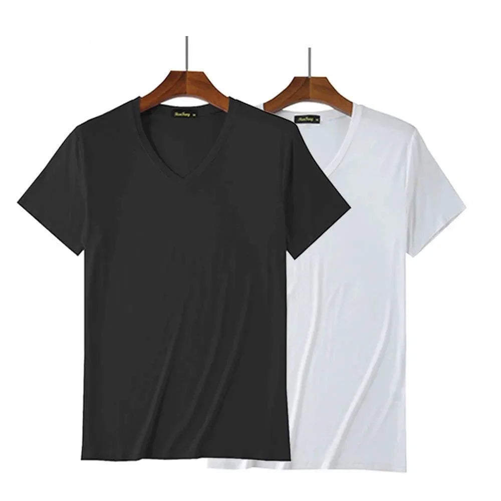 2 Packs Bamboo Fiber Round Neck T-shirts Short Sleeve Classic Tees Sweat-absorbent Gym Man Undershirt Solid Color Tee Black New