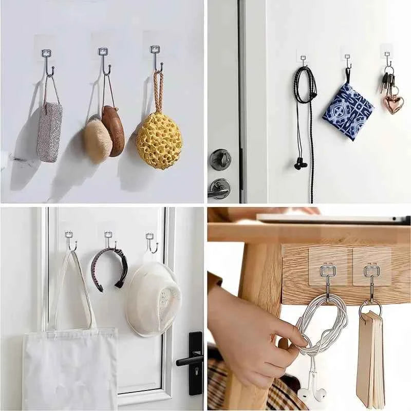 Big Size Hooks Heavy Duty 22 lbs Waterproof Adhesive Wall Hooks Nail-Free Transparent Waterproof Hooks for Kitchen Bathroom