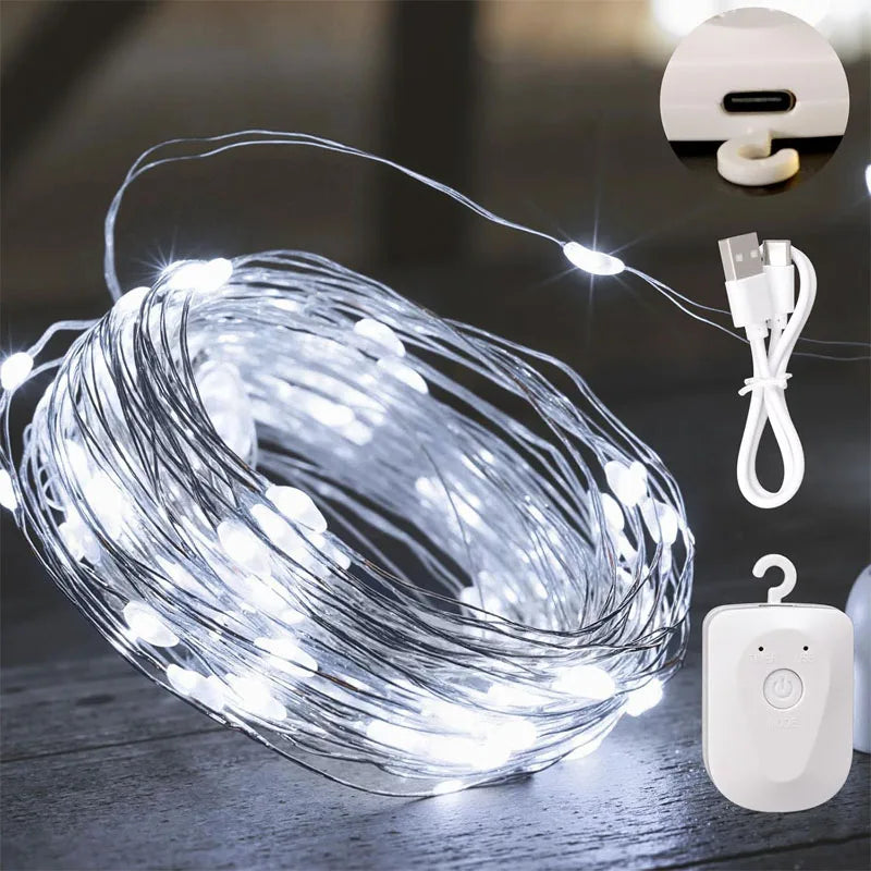 LED String Lights Rechargeable Fairy Lights Mini Twinkle Copper Light Timer Detachable Design Halloween Wedding Christmas Decor