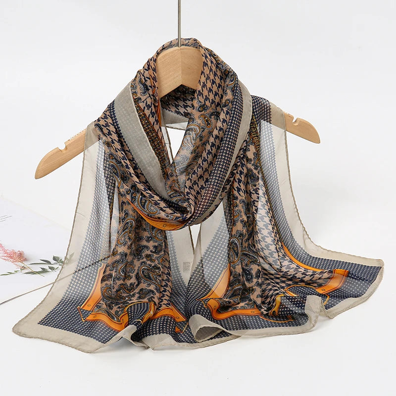 2024 New Print Chiffon Scarf Shawl Women Sunscreen Silk Scarf Turban Long Wrap Beach Travel Outdoor Accessories Trendy Headband
