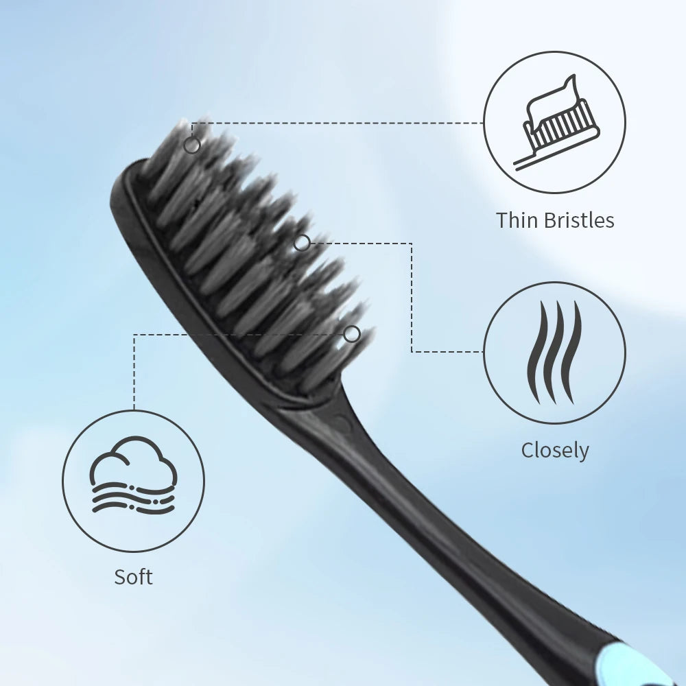 10-Pack Ultra-Soft Bamboo Charcoal Toothbrushes – Deep Cleaning Black Bristle Oral Care Set | Eco-Friendly, Gentle Gum Protection & Whitening Brush