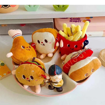 Burger & Fries Plush Keychain Set Cute Bag Charm Collection