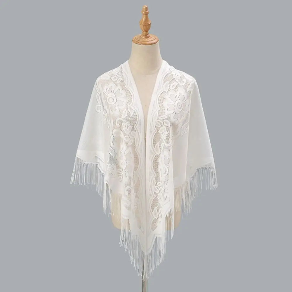 Tassel Patchwork V-Neck Cardigans Women Wedding Accessories Shawl Hollow Multicolored Evening Prom Cape Tulle Shawl Party