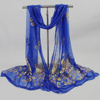 Elegant Peacock Printed Hijab Gold Glitter Polyester Scarf For Woman Solid Color Shawls Summer Sun Protection Headband 170*60cm