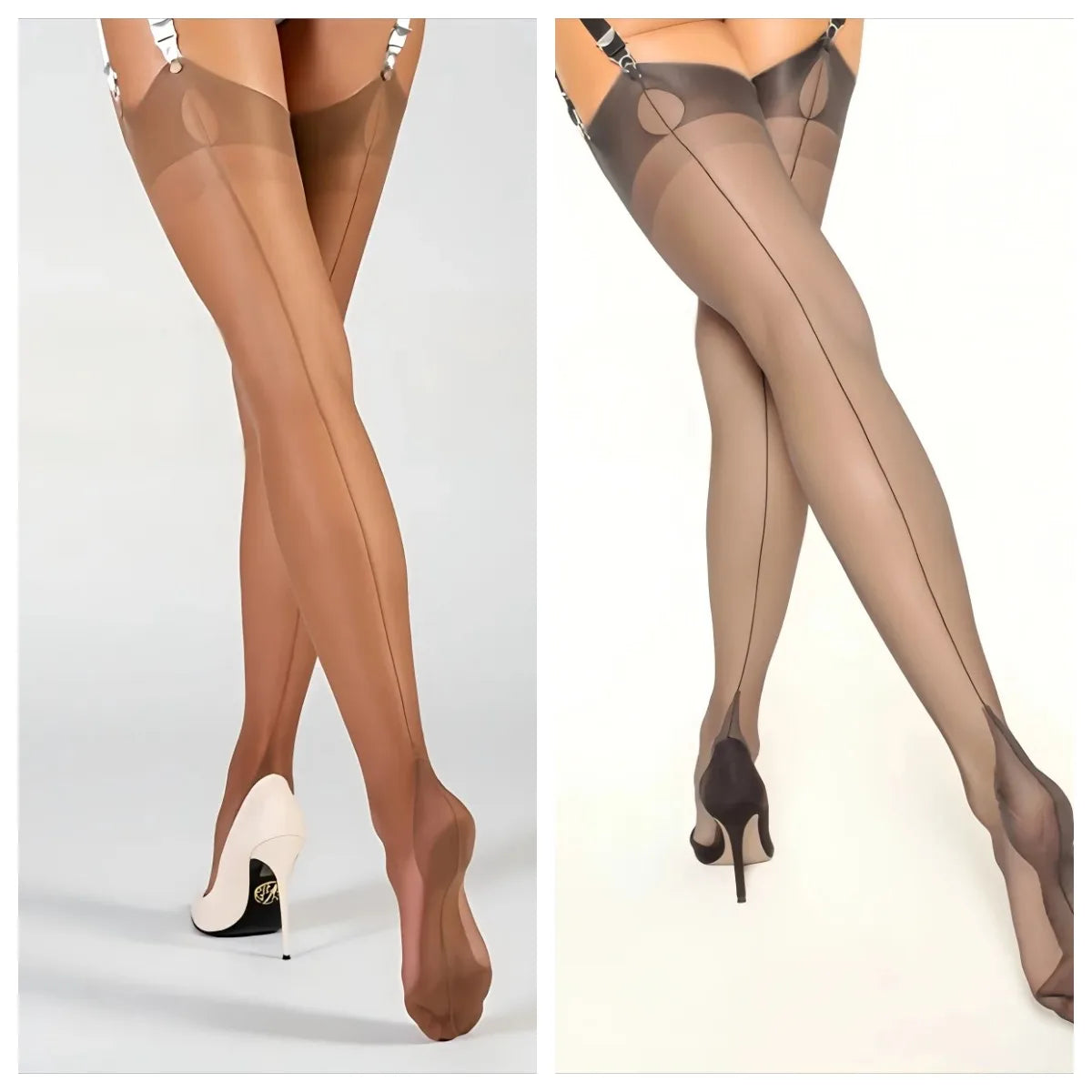 8 Denier Solid Back Seam Women Luxury Polyamide 80% Thigh High Stockings Elegant Sexy Ultra-thin Retro Nylon Suspender Stockings