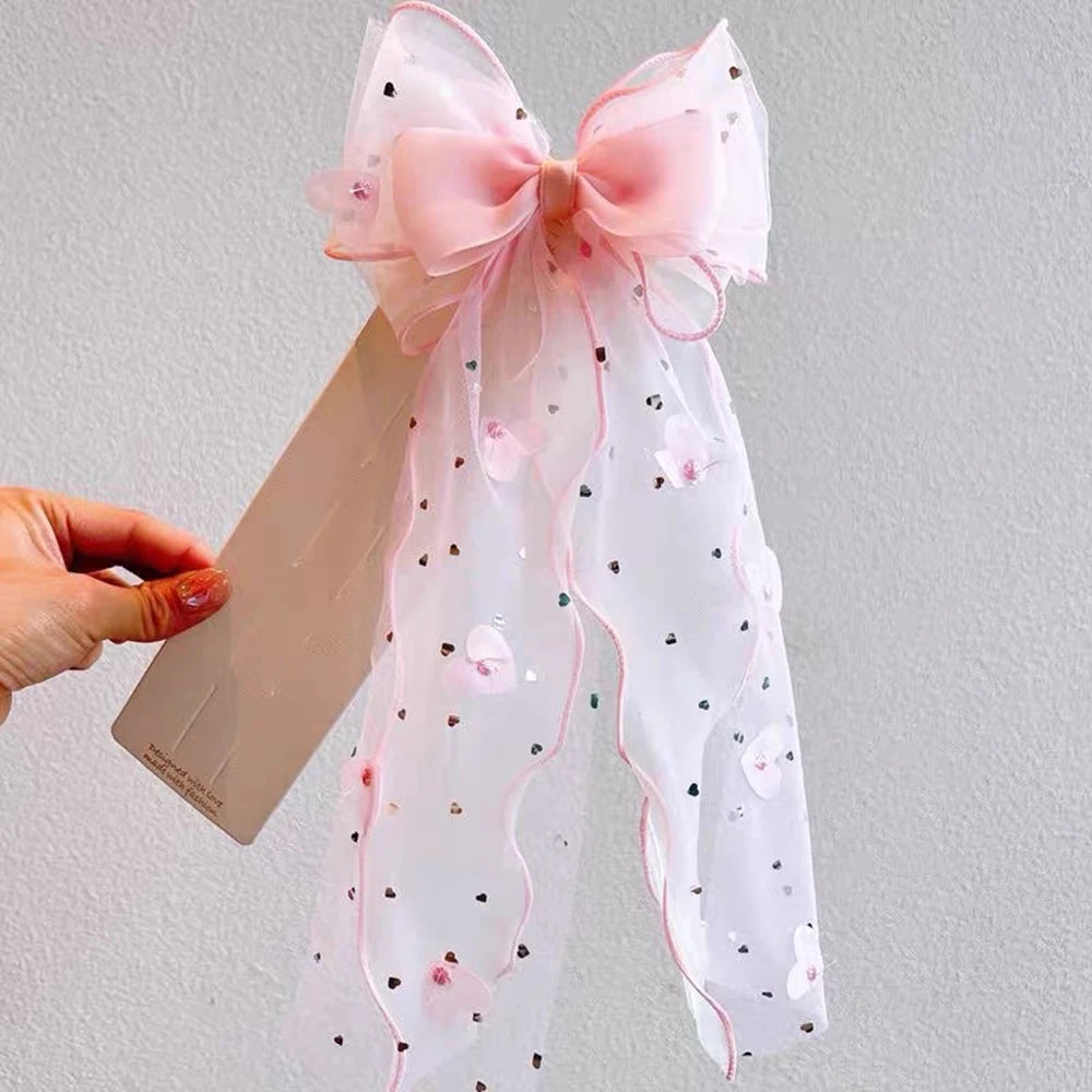 Mesh Bow Hair Accessory Children's Sweet Princess Hair Clip Girl's Ponytail Top Clip