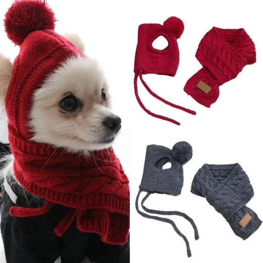 Winter Warm Knitted Dog Hat & Scarf Set – Cozy Striped Puppy Christmas Costume