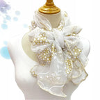 Lace Scarf Women Lightweight Hijab Elegant 2024 Print Silk Neckerchief Shawl Wraps Headband Handle Hair Accessories Bandana