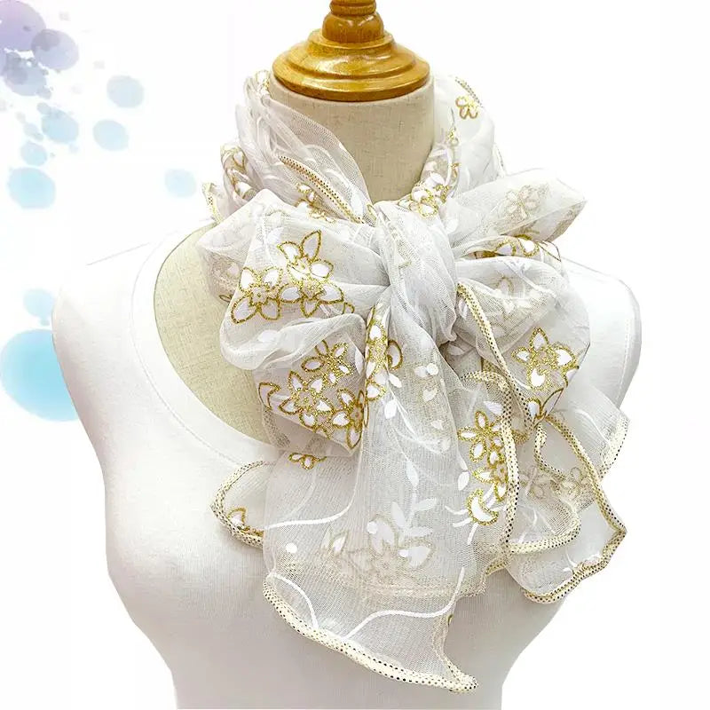 Lace Scarf Women Lightweight Hijab Elegant 2024 Print Silk Neckerchief Shawl Wraps Headband Handle Hair Accessories Bandana
