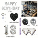 1050/21/200pcs Black & Silver Party Balloons Decorations, Silver Happy Birthday Banner, Chrome Silver Latex Balloons