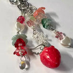 Cute Strawberry Bow Keychain Y2K Coquettish Fairytale Lily of the Valley Handbag Pendant Key Ring Jewelry Accessories Girls Gift