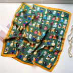 2025 Silk Shawl Print Headscarf Cat Hair Wrap Neckerchief Female Satin Square Scarf For Women Headband Foulard Hijab Bandana
