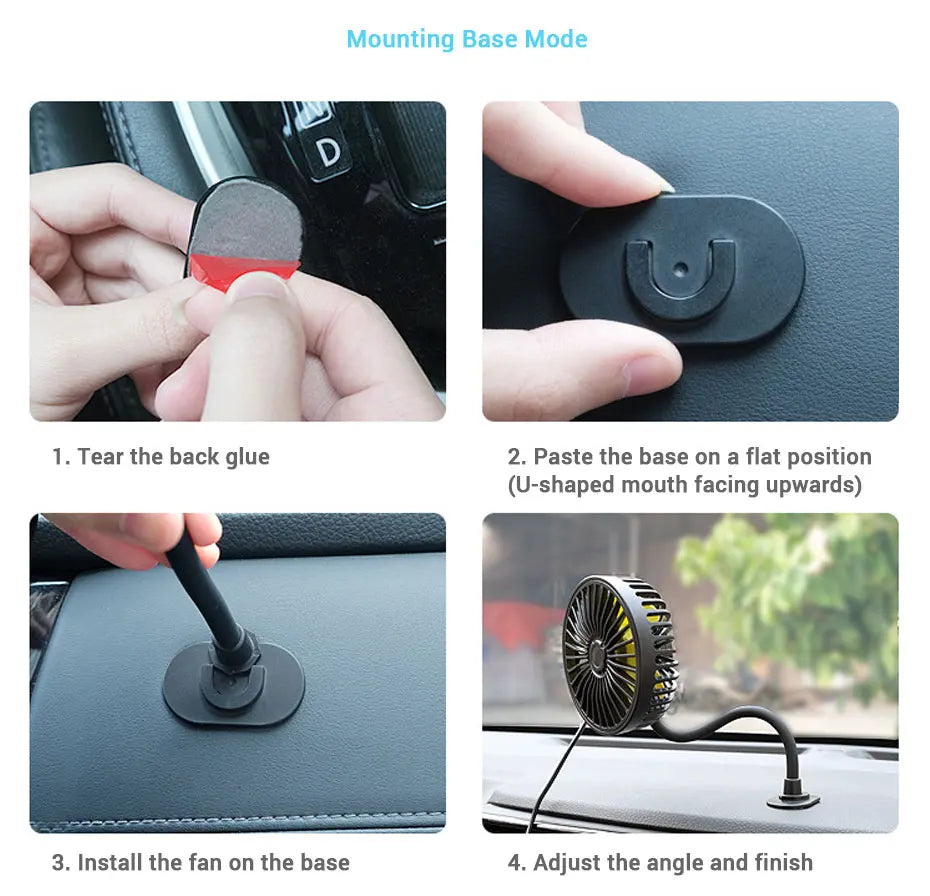 SEAMETAL Car Electric Fan Strong Wind 3-Speed Cooling Fan for Rear Seat Passenger Portable 360 Degree Rotatable Car Air Fan
