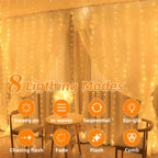 LED Solar Courtyard Curtain Lights Outdoor Waterproof Fairy String Lights With 8 Modes for Garden Window Bedroom Wedding