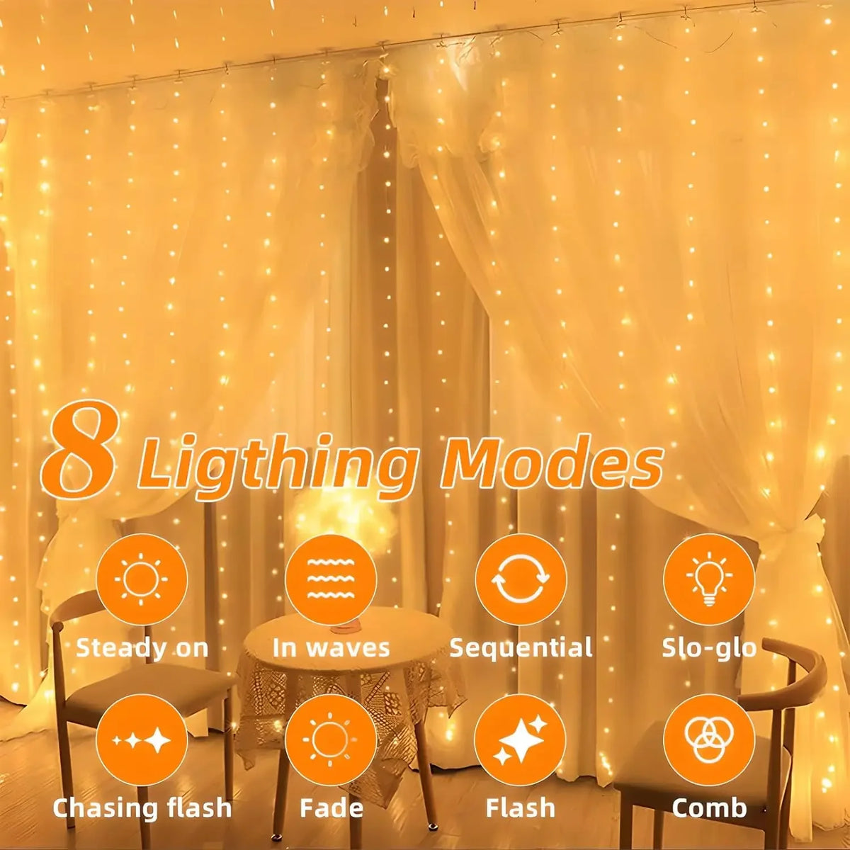 LED Solar Courtyard Curtain Lights Outdoor Waterproof Fairy String Lights With 8 Modes for Garden Window Bedroom Wedding