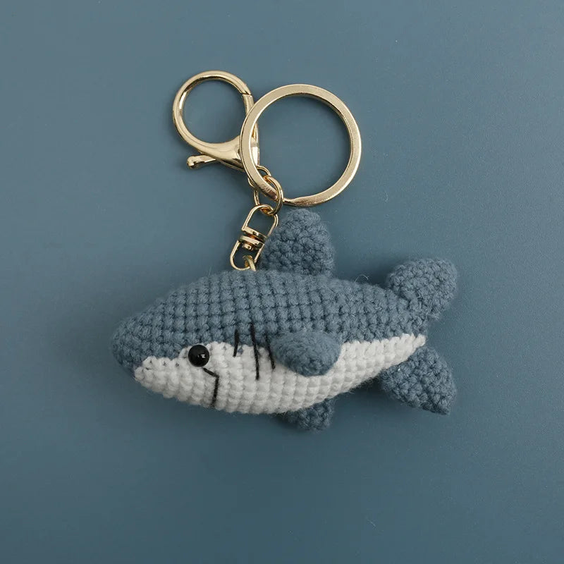 Ocean Series Animal Doll Crochet Keychain Handmaking Knitted Tropical Fish Keyrings Crochet Shark Doll Keychain Custom Accessory