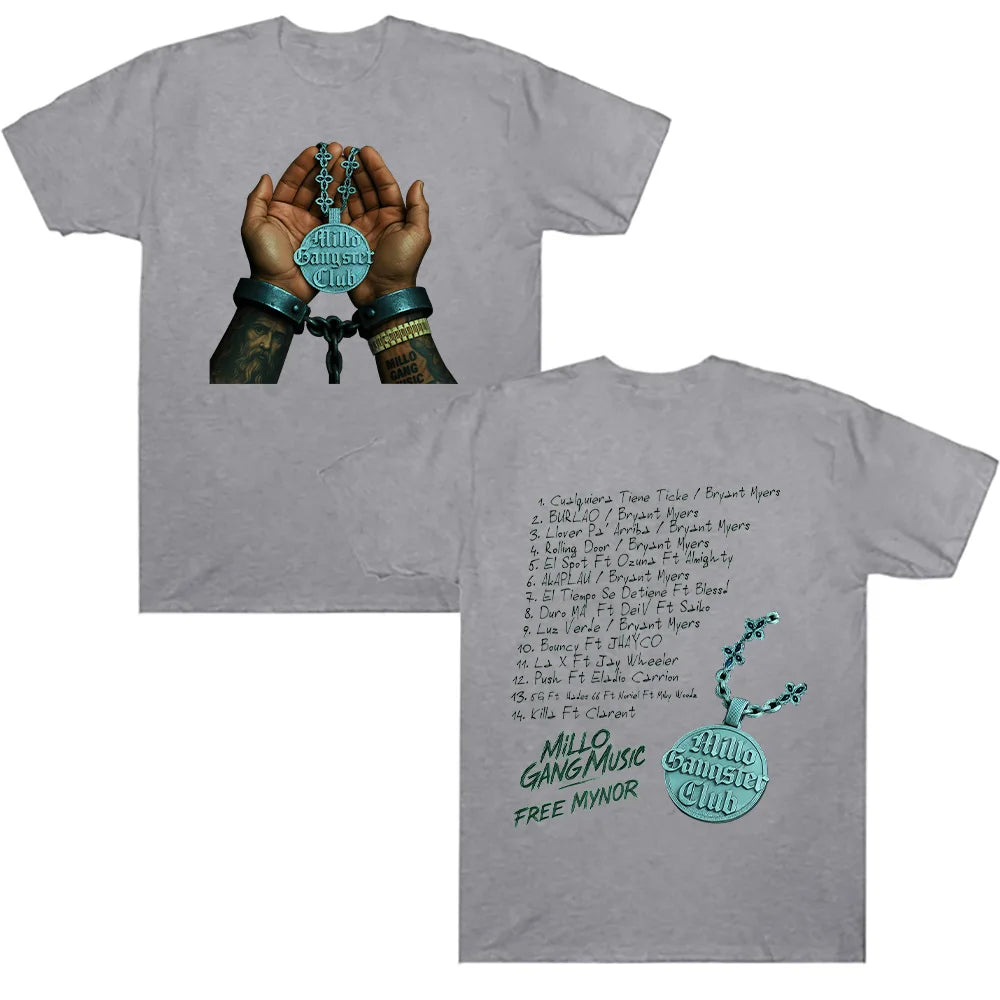 Bryant Myers Millo Gangster Club 2025 Tee Rapper Bryant Myers Graphic T Shirt Men Women Retro High Quality Breathable Cotton Top
