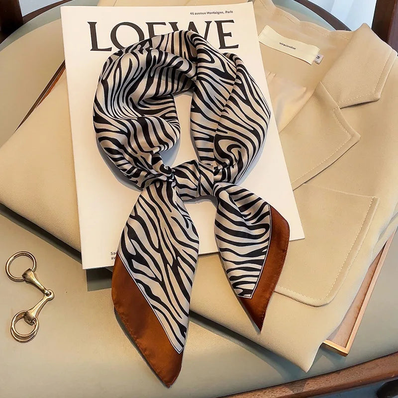 Luxury Chain Print Small Square Scarf Simulated Silk Thin Neck Scarf Fashion Sunscreen Headscarf For Women 70x70cm