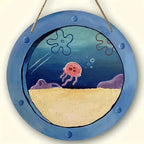 Charming Jellyfish Ocean Theme Wooden Signage -8 Inch Round Country Style Farmhouse Decoration for Kitchen and Cafe Wall