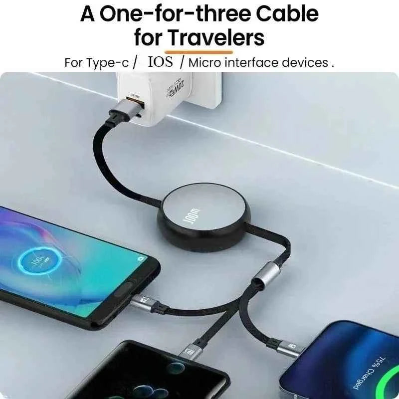 6A 100W 3 in 1 Fast USB Cable for Huawei/Honor Retractable Portable 3 in 1 Micro USB Type C Charger Cable For iPhone Samsung