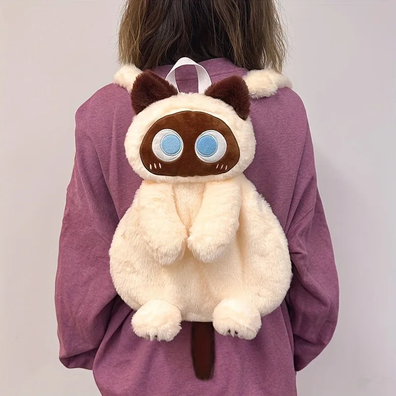 Black Cat Backpacks Big Eyes Kitten Doll Plush Kawaii Stuffed Animals Shoulder Bag Large-capacity Soft Toy Fashion Crossbody Bag