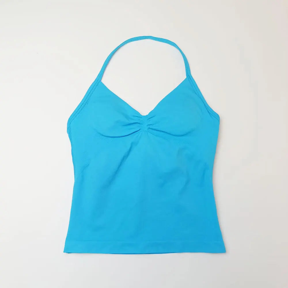 NCLAGEN Longline Strappy Top Sports Yoga Vest Women's Fitness Tank Top Gym Beautiful Open Back Bra Running Workout Halter