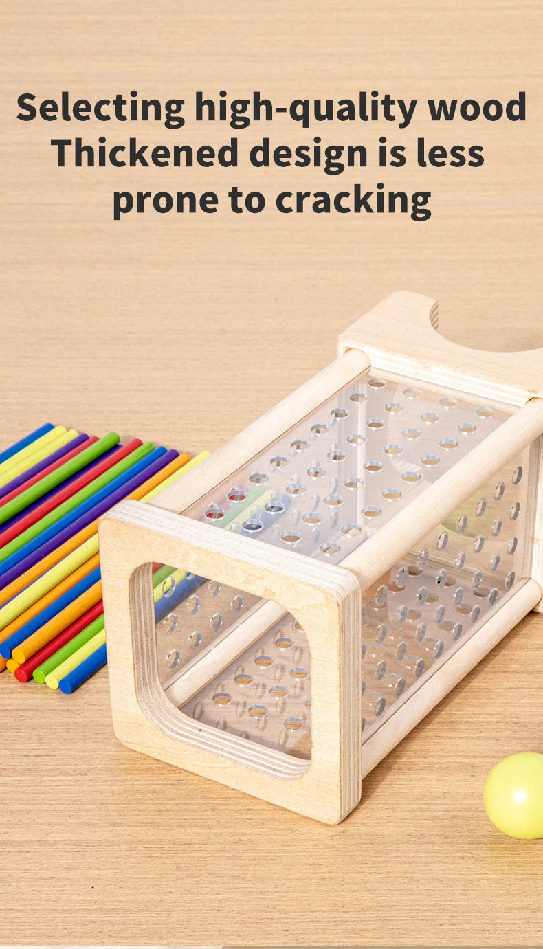 Wooden Stick Board Game Parent Child Interaction Montessori Wooden Toys, 4-sided Acrylic Cylinder Game, Stick Picking Game