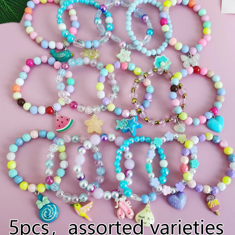5Pcs/Set Children Cute Unicorn Cartoon Heart Star Bracelet For Kids Girls Elastic Candy Beads Bracelets Lovely Jewelry