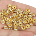 50pcs Rhinestone Spacer Beads Multi-color Crystal Metal Spacers Rondelle Beads for Jewelry Making DIY Bracelets Accessories