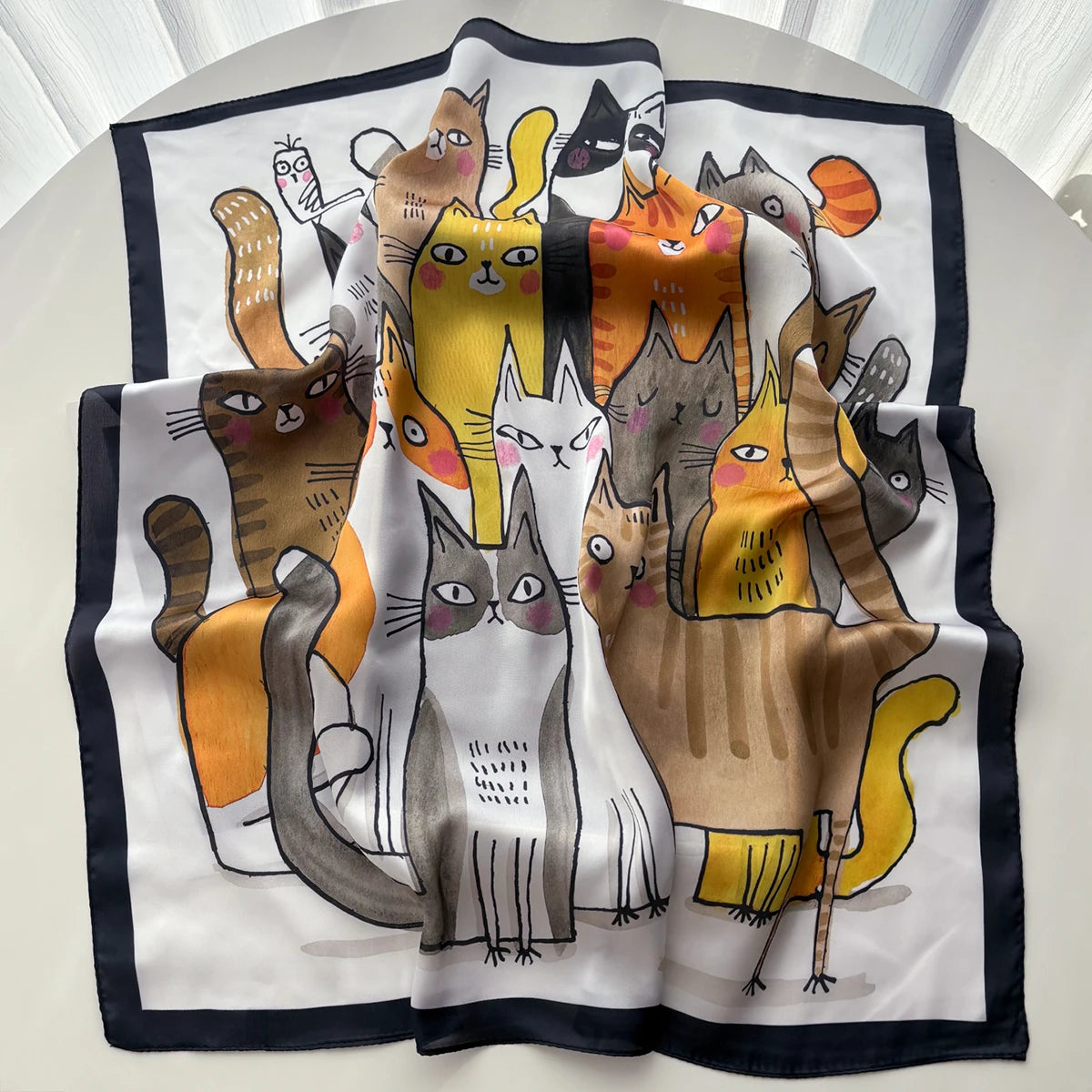 Imitation Silk  Square Scarf Women Animal Cat Printed Fashion Accessories Hairband Foualrd Bandana Neckercheif