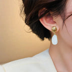 New White Enamel Oil Oval Dangle Earrings for Women Vintage Uneven Metal Drop Earrings Statement Irregular Geometry Jewelry