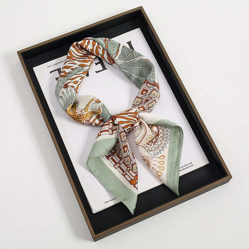 2024 Luxury Square Silk Scarf for Women Hijab Hair Bands Neckerchief Female Satin Shawl Ribbon Headband Fashion Wraps Bandana