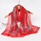 2024 New Print Chiffon Scarf Shawl Women Sunscreen Silk Scarf Turban Long Wrap Beach Travel Outdoor Accessories Trendy Headband