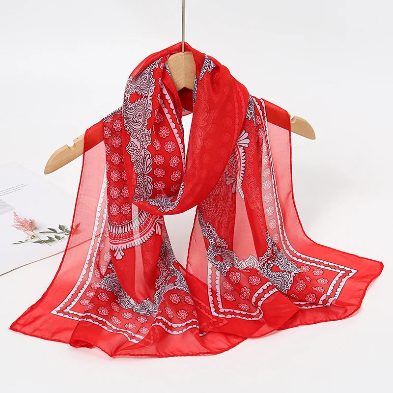 2024 New Print Chiffon Scarf Shawl Women Sunscreen Silk Scarf Turban Long Wrap Beach Travel Outdoor Accessories Trendy Headband
