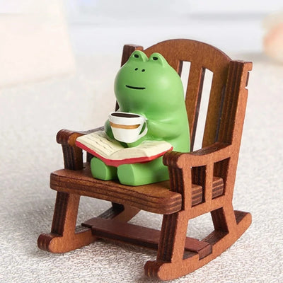 Japanese Resin Accessories Cute Mini Frog Rocking Chair For Room Office Car and Desktop Decoration