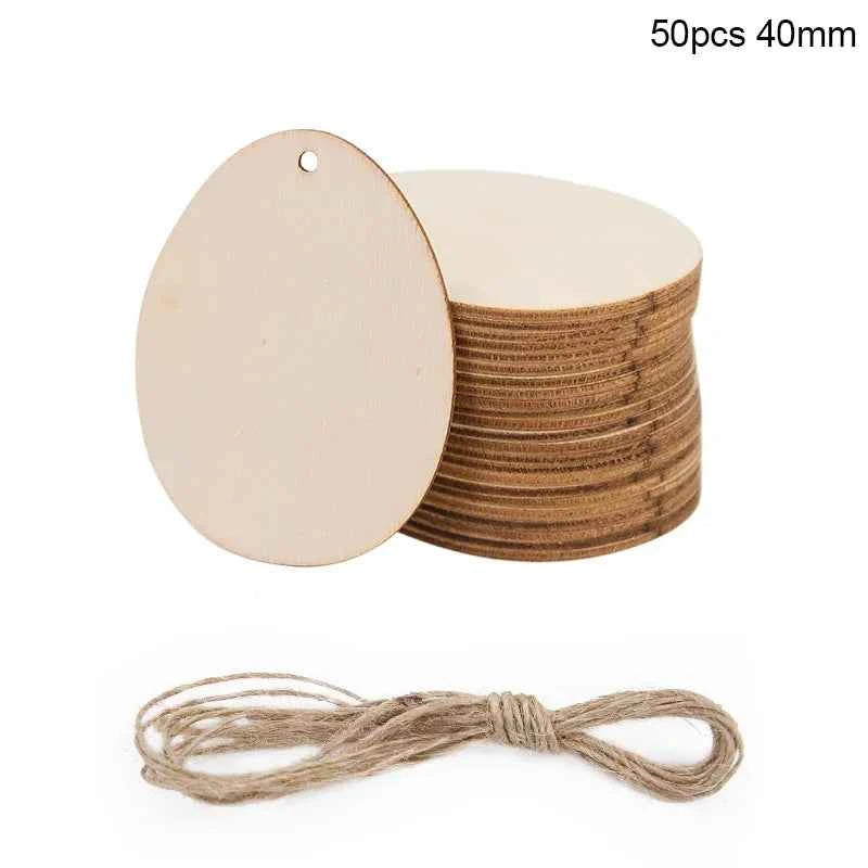 30-80mm Wooden Easter Eggs Kids DIY Painting Crafts Blank Bunny Eggs Wood Chips Happy Easter Party Home Decoration Ornament Gift