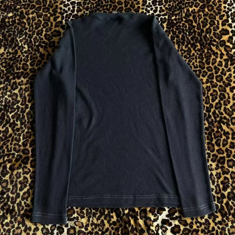 Y2K Hottie Grunge Cyber Mall Goth Thermal T-shirt Skulls Graphic Printed Long Sleeve Pullovers Tops Women Vintage Aesthetic Tees