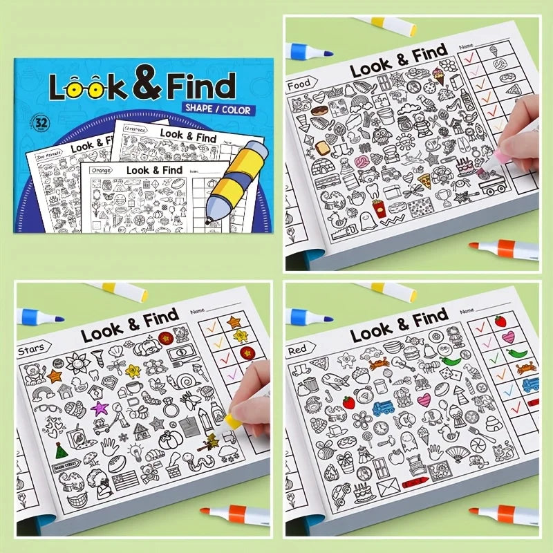 Children's Hidden Object Coloring Book, Contains 100+ Search and Coloring Activities - Interactive Search and Coloring Activity Workbook, Suitable for School, Home, Travel - Educational Puzzle Book, Coloring Exercise Book, Ea
