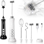 Wireless Rechargeable Electric Milk Frother - 3 Speeds, Handheld Foam Maker for Latte, Cappuccino, Hot Chocolate - USB Rechargea