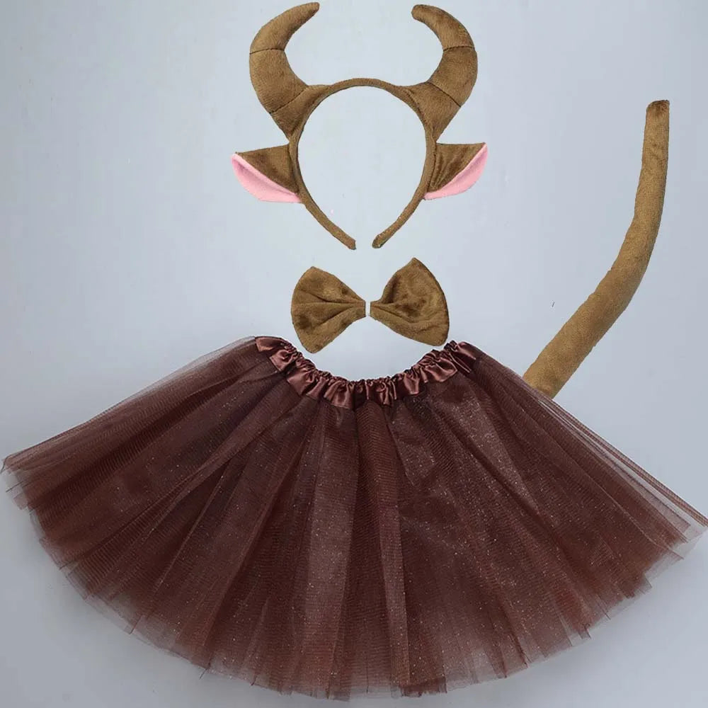 Animals  Children  Headband Tutu Skirt Tail Bow Kids  Girl Party Props Elephant Tiger Fox     Halloween Costume Cosplay