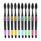 10-Pack Ultra-Soft Bamboo Charcoal Toothbrushes – Deep Cleaning Black Bristle Oral Care Set | Eco-Friendly, Gentle Gum Protection & Whitening Brush