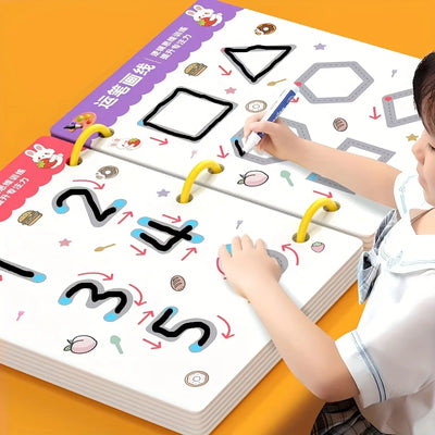 34-Page Children's Reusable Workbook Set with Erasable Pen - Early Learning of Writing and Drawing Skills Development, Educational Books for Pen Control Training, Innovative Learning - Perfect Choice for Christmas and Birthda
