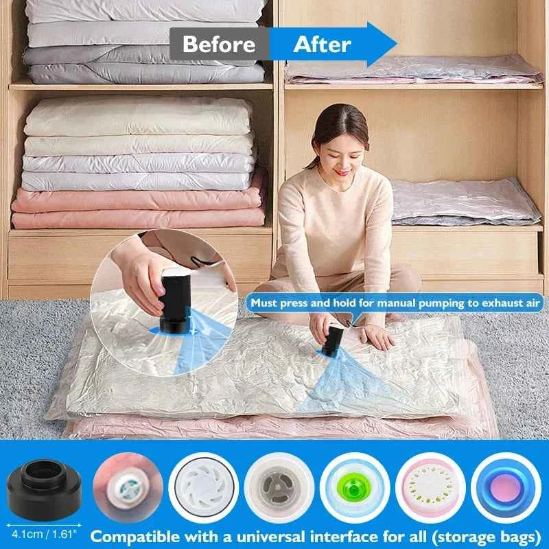 Vacuum Storage Bags 8-18Pc Space Saver Bag Travel Rechargable Air Pump Various Seal Bag Pump for Compress Clothe Blanket Luggage