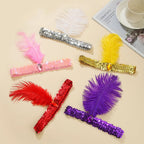 1920s Flapper Headband Feather Headpiece Sequin Headband with Gem for Gatsby Party Halloween Costume Accessory